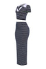 Chic navy mint co-ord set with vertical stripes and relaxed fit

