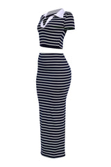 Chic navy mint co-ord set with vertical stripes and relaxed fit


