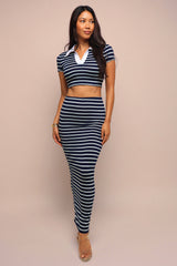 Weekend Vibe Striped Maxi Skirt Set - Navy/Mint