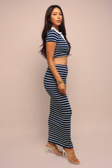 Weekend Vibe Striped Maxi Skirt Set - Navy/Mint