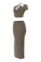 Matching black yellow two-piece set with elastic waist and bodycon lines

