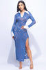 Accent Collared lace maxi dress with slit