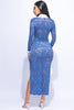 Accent Collared lace maxi dress with slit