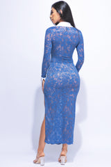 Accent Collared lace maxi dress with slit