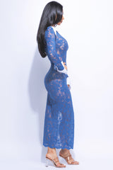Accent Collared lace maxi dress with slit