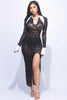 Accent Collared lace maxi dress with slit