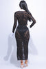 Accent Collared lace maxi dress with slit