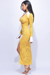 Accent Collared lace maxi dress with slit