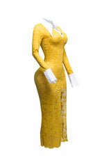 Accent Collared lace maxi dress with slit