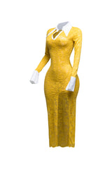 Accent Collared lace maxi dress with slit