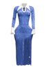 Accent Collared lace maxi dress with slit