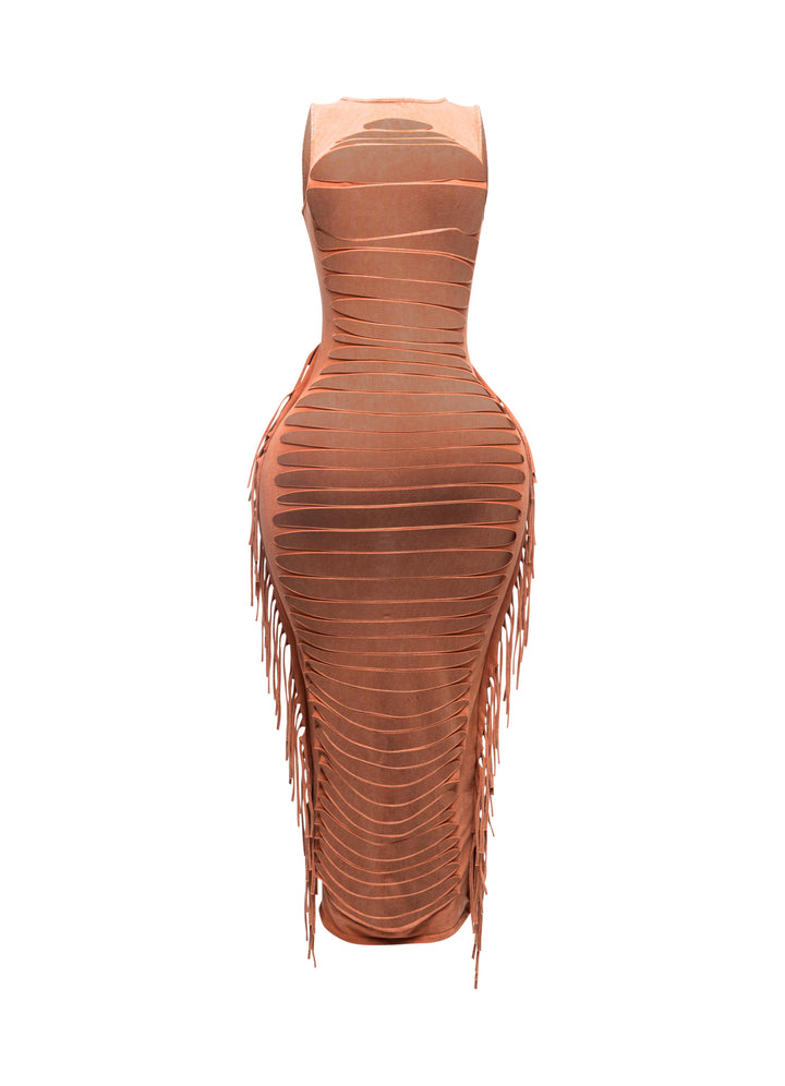 Fringe cut out maxi dress