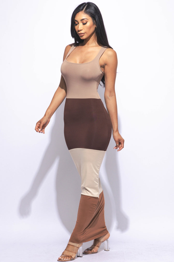 Sleeveless color block maxi dress