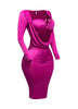 Long sleeve cowl drape front detailed dress