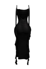Open Ruched Back Maxi Dress w flowy accent