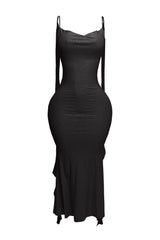 Open Ruched Back Maxi Dress w flowy accent