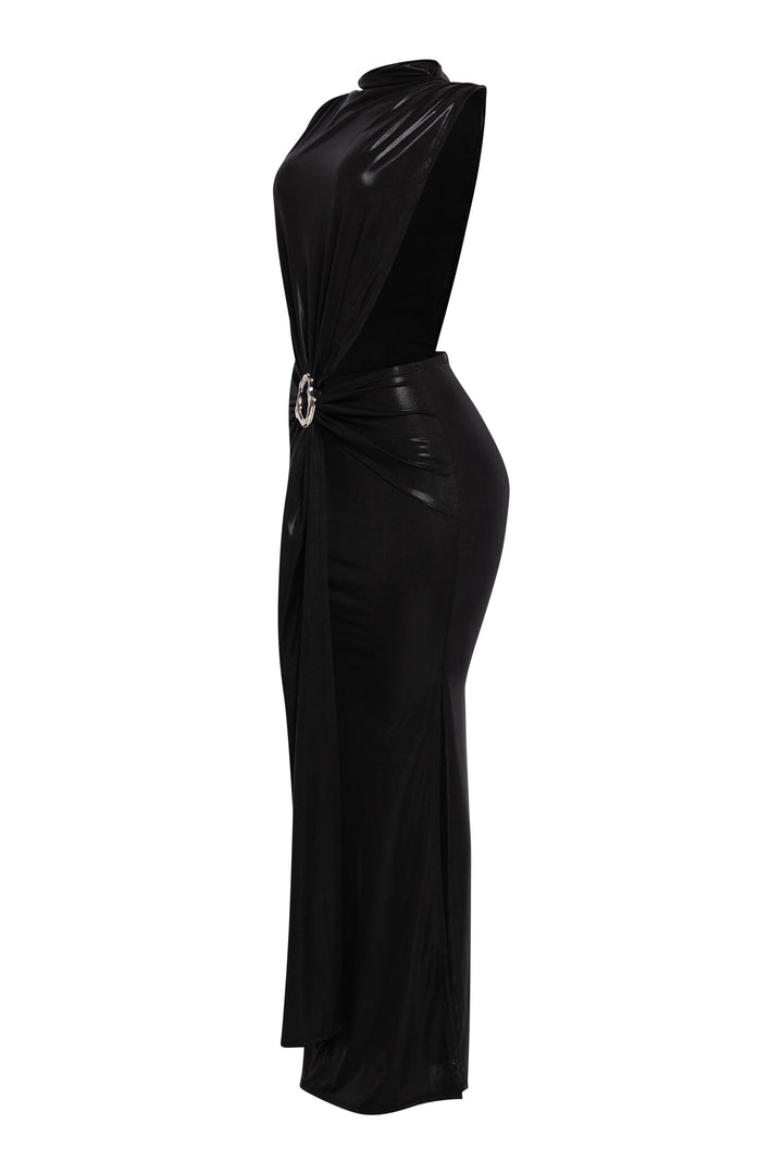 Midnight Slit Tie Waist Maxi Dress