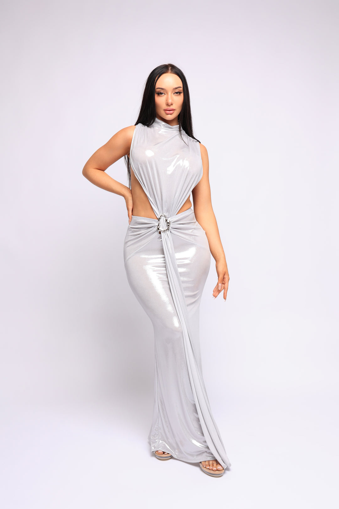 Midnight Slit Tie Waist Maxi Dress..