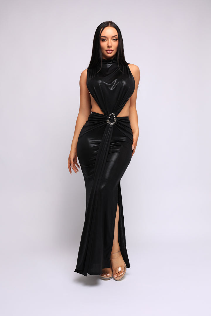 Midnight Slit Tie Waist Maxi Dress