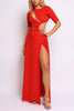 Fiery red maxi dress in stretch jersey with sculpted fit and sleek front cutouts

