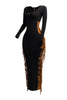 Bleached two tone colorway side fringe maxi dress