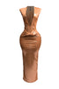 Covered shoulder cuffs deep V neck maxi dress