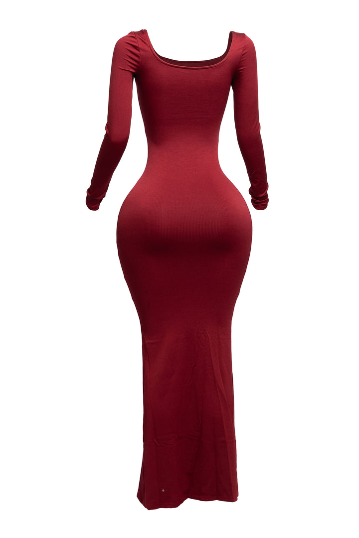 Scoop neck long sleeve mermaid maxi dress