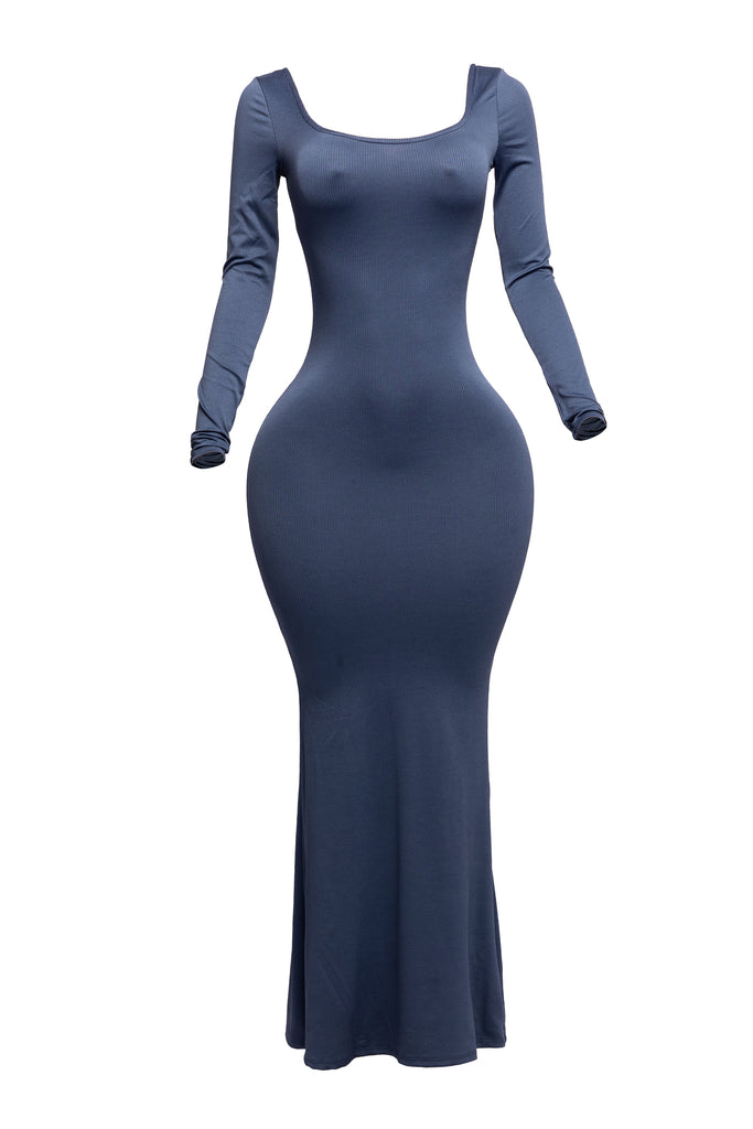 Scoop neck long sleeve mermaid maxi dress