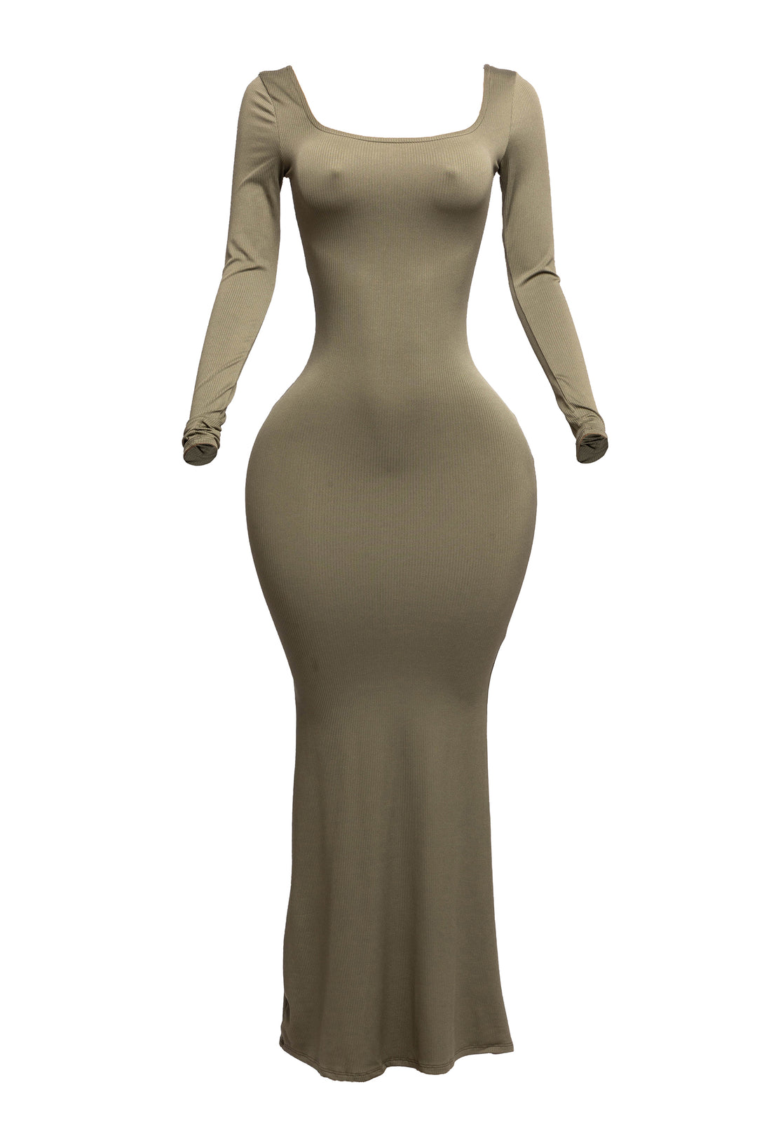 Scoop neck long sleeve mermaid maxi dress