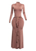 Trimmed ruffle down long sleeve maxi dress