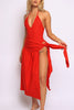 Coastal Flirt Halter Midi Dress with Tie Waist Detail
