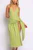 Coastal Flirt Halter Midi Dress with Tie Waist Detail