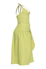 Eye-catching chartreuse dress with built-in bodysuit and flattering leg-baring slit