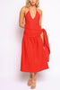 Coastal Flirt Halter Midi Dress with Tie Waist Detail