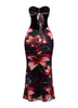 Bold tropical floral print dress with side cutouts and keyhole front

