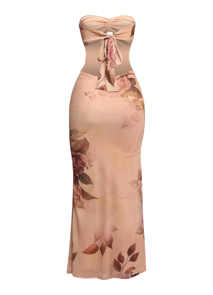 Midnight Bloom Strapless Cutout Midi Dress