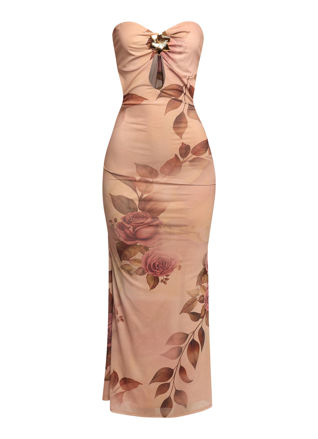 Midnight Bloom Strapless Cutout Midi Dress