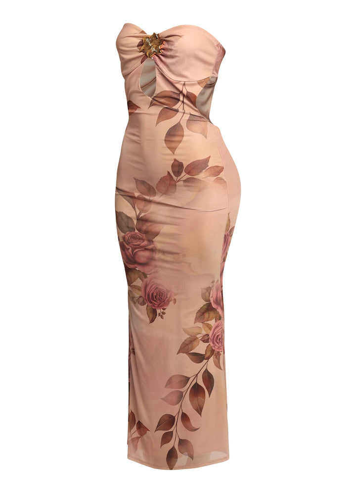 Midnight Bloom Strapless Cutout Midi Dress