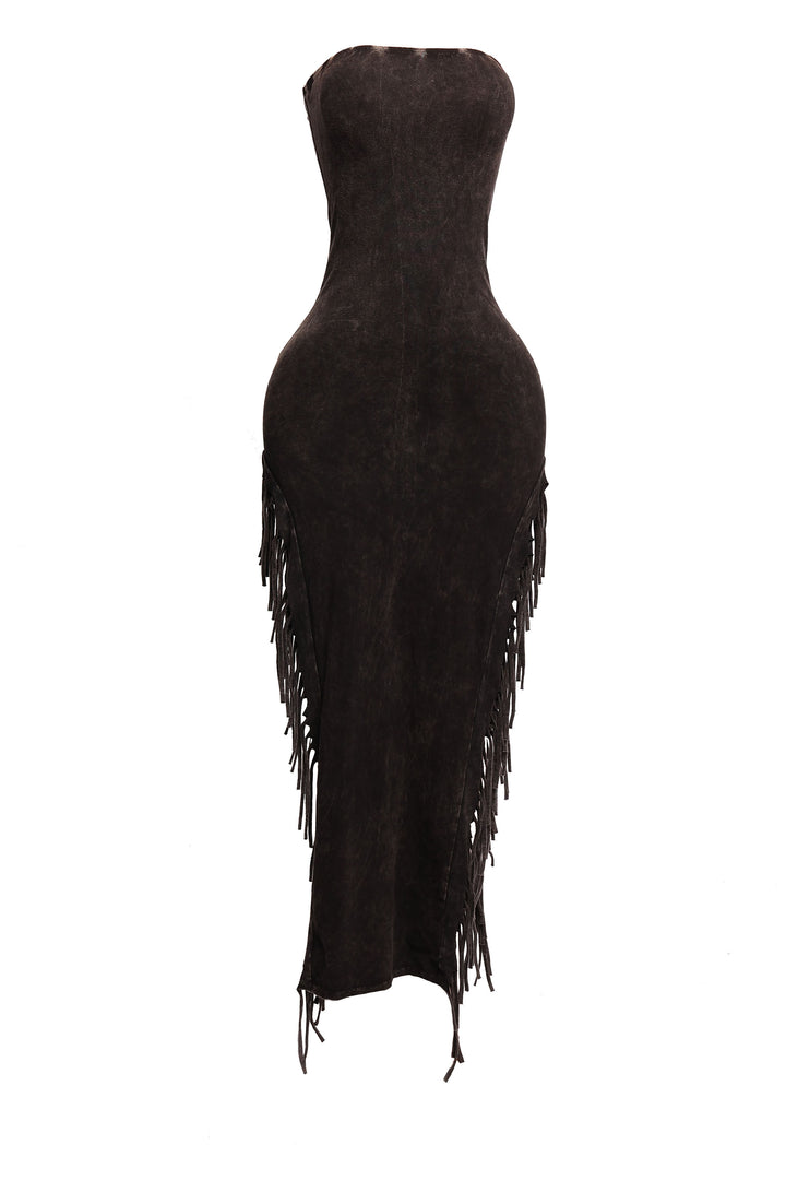 Mineral washed fringe tube dress