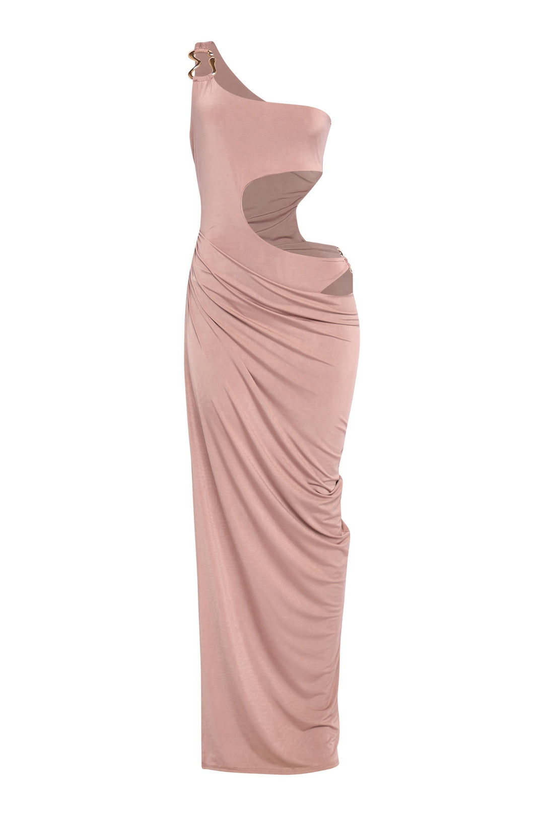 Asymmetric Cut-Out Maxi Dress with Draped Detail