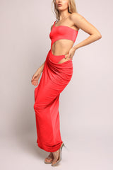 Asymmetric Cut-Out Maxi Dress with Draped Detail