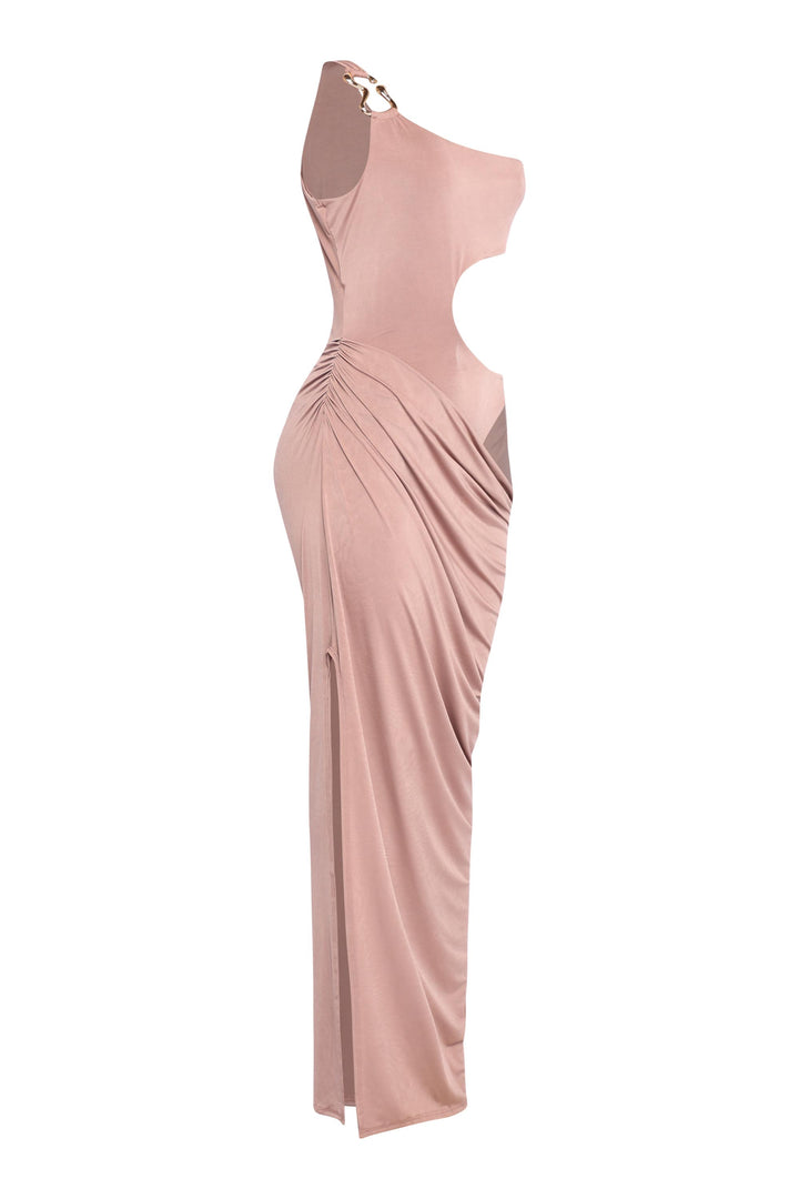 Asymmetric Cut-Out Maxi Dress with Draped Detail