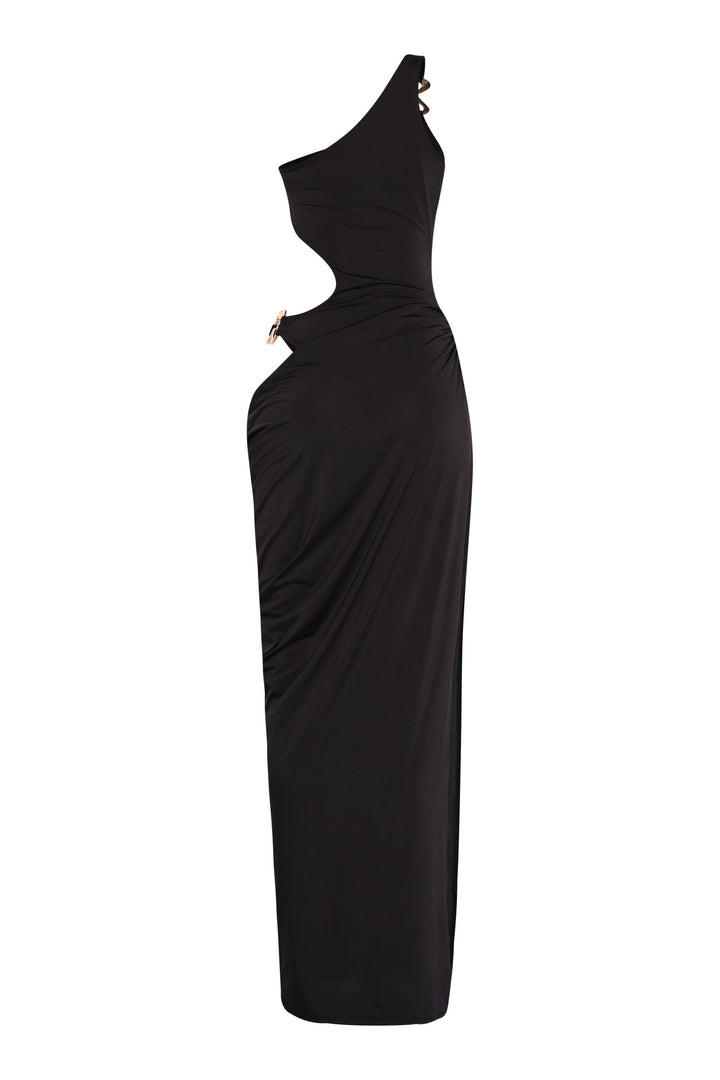 Asymmetric Cut-Out Maxi Dress with Draped Detail