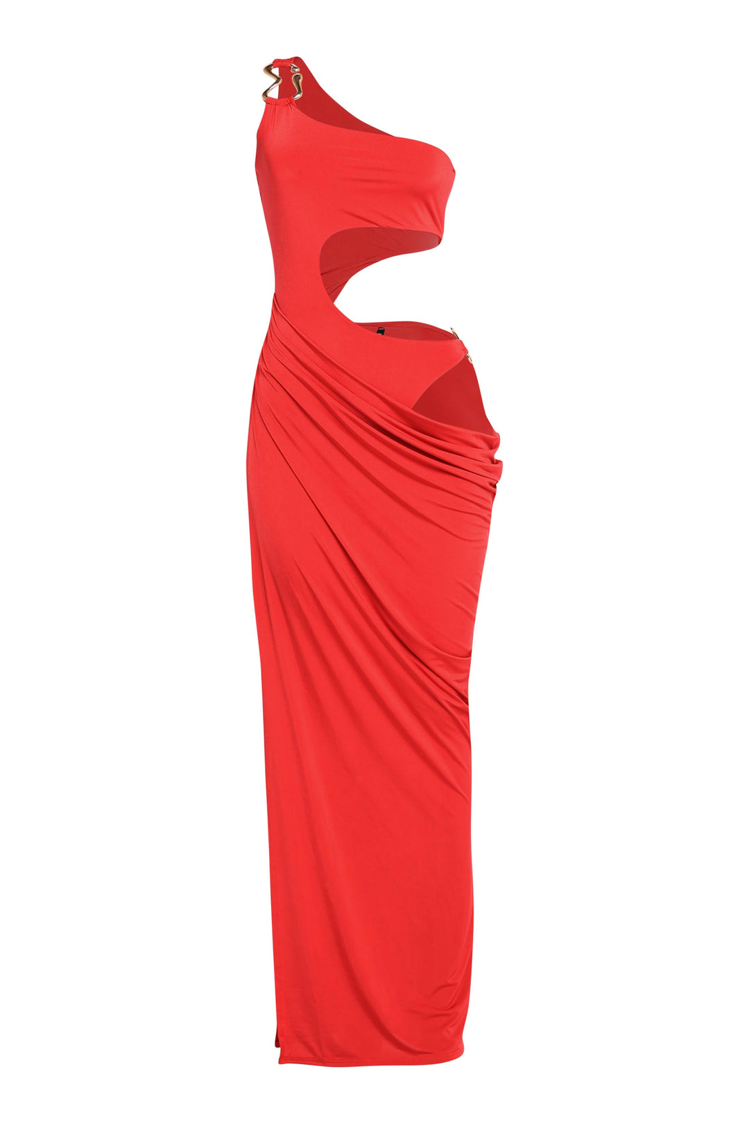 Asymmetric Cut-Out Maxi Dress with Draped Detail