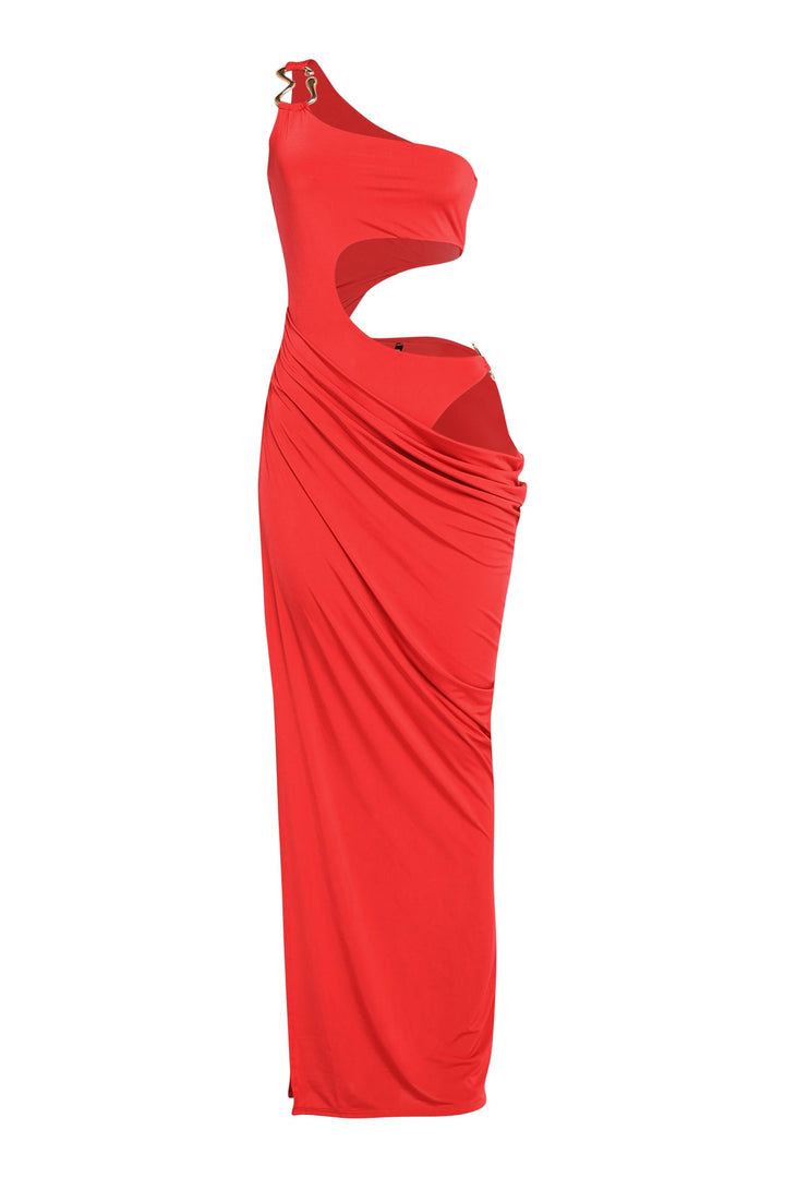Asymmetric Cut-Out Maxi Dress with Draped Detail