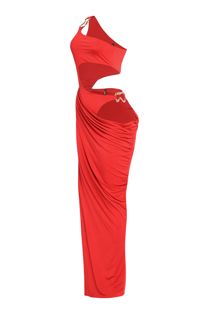 Asymmetric Cut-Out Maxi Dress with Draped Detail