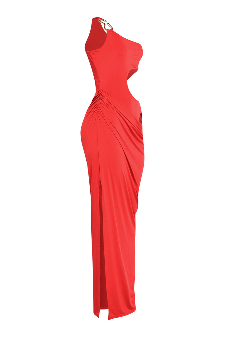 Asymmetric Cut-Out Maxi Dress with Draped Detail