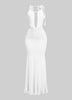 Evening-ready black halter gown with flounce hem and curve fit

