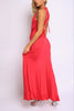 Curve-hugging red sleeveless dress with flounce hem and tie straps

