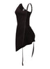 Sleek one shoulder midi dress in black with adjustable lace-up slit and high-low hem silhouette